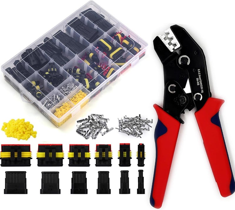 Twippo 800Pcs 50 Sets Waterproof Automotive Electrical Wire Connectors Plug Kit 1/2/3/4/5/6 Pin Waterproof Connectors with Ratchet Crimping Tool - Image 1